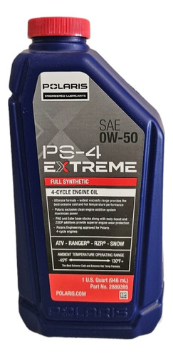 Aceite Polaris Ps-4 Extreme 0w-50 Sintético Rzr Turbo, Pro