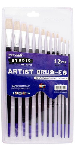 Set 12 Pinceles Cerda Chato Studio Artist Brushes Mont Marte