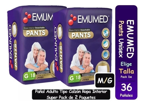 Pañal Adulto Ropa Interior Emumed Pants 2pack Talla M / G