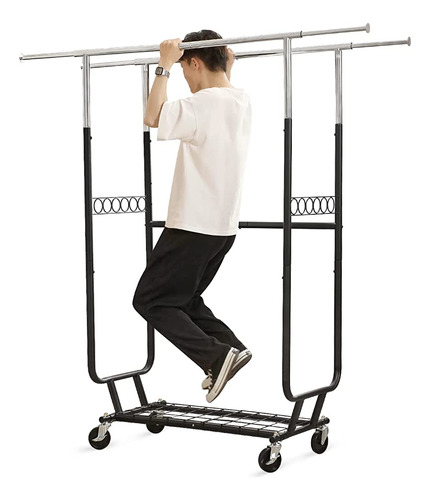 Lifefair Clothing Garment Rack Double Rail Heavy Duty Rollin