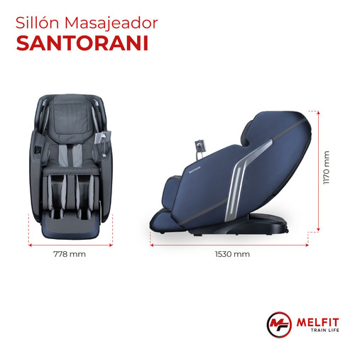 Sillón Masajeador Pro Melfit Rodillos Calor Santorani Color Azul/gris