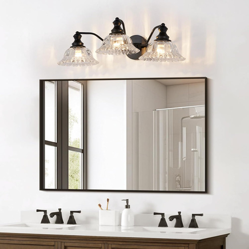 Lámpara Vintage De 3 Luces Para Tocador De Baño Con Pantalla