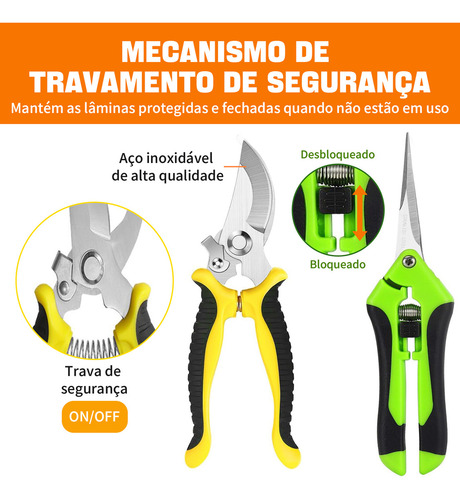 Kit 3 Tesoura De Poda Jardinagem Com Bolsa De Armazenamento, Tesoura Jardinagem Profissional Com Trava E Mola Cabo Revestido De Borracha, Alicate De Poda Para Poda De Diferentes Materiais