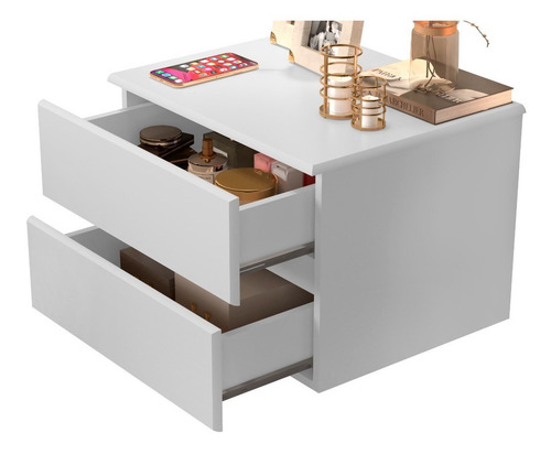 Mesa De Cabeceira Suspensa Toquio 2 Gavetas Quarto Cor Branco
