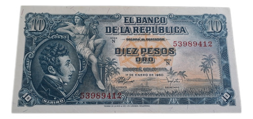 Colombia 10 Pesos Oro 1960 Sin Circular
