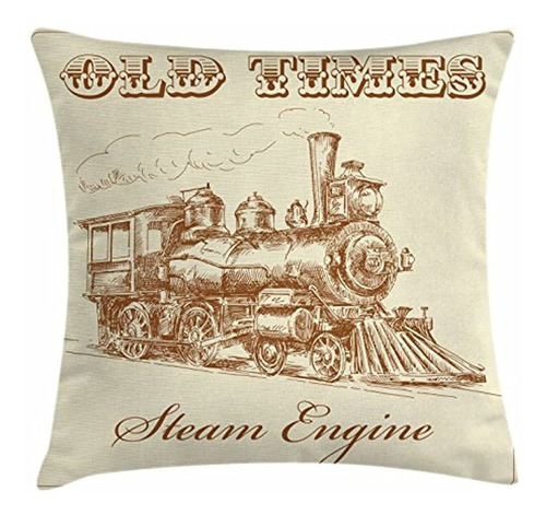 Ambesonne Steam Engine Throw Pillow Cojín, Old Times Train V
