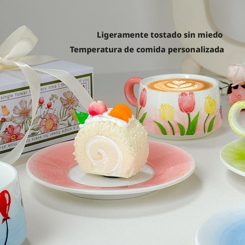 Juego De Taza Y Platillo De Café Cerámica Diseño De Flores