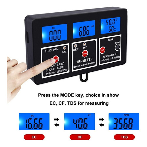 Monitor 7 En 1 Ph Rh Ec Cf Tds Orp Temperatura Hidroponia