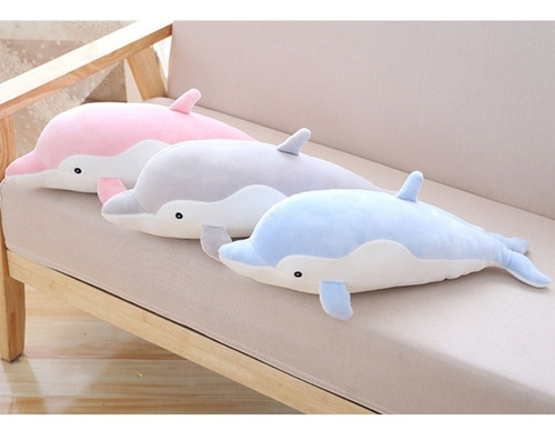 Peluche Almohada De Delfin Felpa Ultra Suave 50 Cm Color Gris
