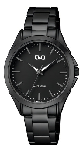 Reloj Q&q Caballero C04a 013py Acero Pavonado Cristal Correa Negro Bisel Negro Fondo Negro