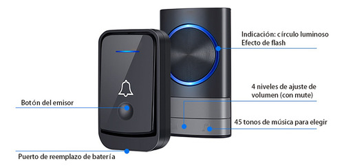 Timbre Inalámbrico Para Puerta Con 2 Receptores Impermeables