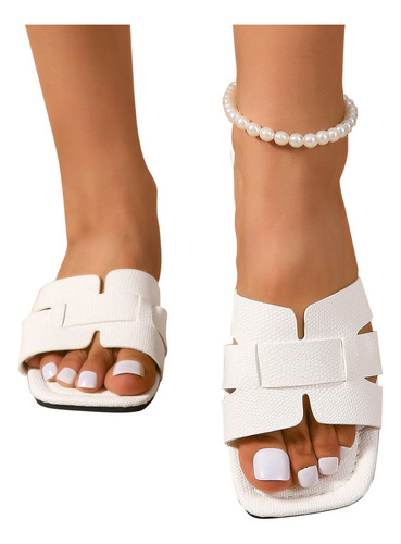 Zapatillas De Playa Con Punta Rectangular De Una Línea Para