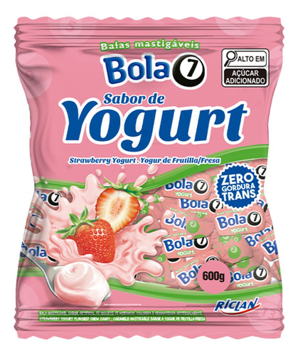 Balas Mastigáveis Pacote Yogurt de Morango Bola 7 600g