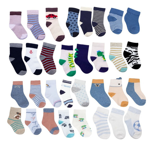 10 Pares De Calcetines Diferentes De Algodón Para Bebes Niño Distintos Colores Fantasía 0-6 Meses