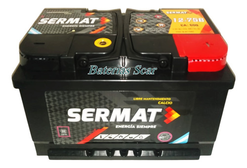 Batería Sermat 12x75 Ref, Nafta Gnc Diesel Hdi