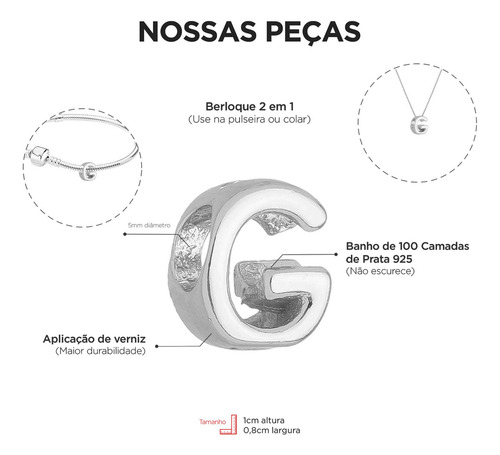 Berloque Letra G Separador Banhado A Prata 925