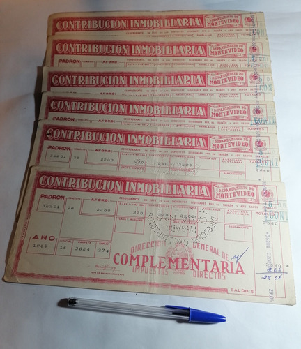 Antiguos Recibos Contribución Inmobiliaria 1957 Montevideo 