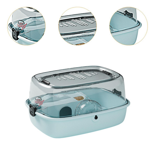 Hamster Cage House Ventilación Transpirable Top Abre, Azul