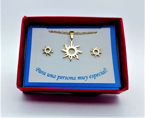 Imagen 2 de 4 de Collar Y Aretes Diseño Sol Oro Laminado 22 K M3102