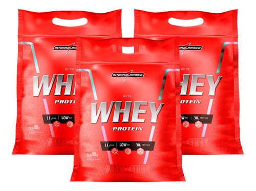 Kit - 3x Nutri Whey Refil - Integral Medica - 907g Sabor 1 Chocolate / 1 Morango / 1 Baunilha