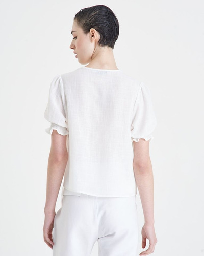 Imagen 2 de 5 de Camisa Portsaid Rustic Cotton Cancún Blanca Cuello V Mujer