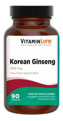 Korean Ginseng (500mg / 90 Cápsulas) Vitamin Life Sabor Sin sabor