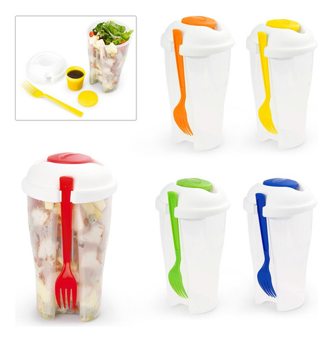 Vaso Taza Porta Ensalada Snacks Con Tenedor Y Salsero 140ml