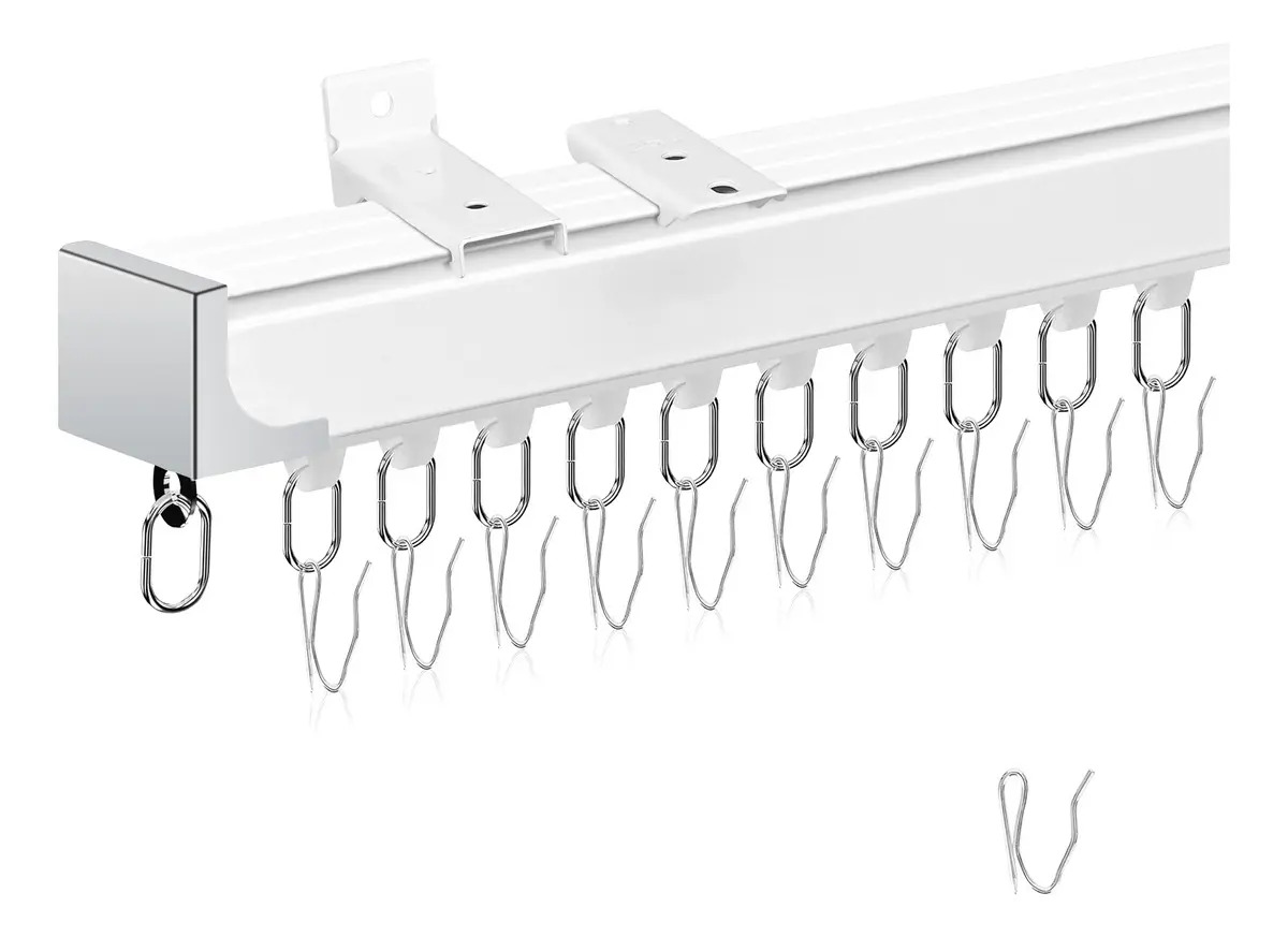 Riel de Cortina Extensible KKLUV para Techo o Pared, de 80 cm a 1.5 m, de Aleación de Aluminio Blanca con Ganchos
