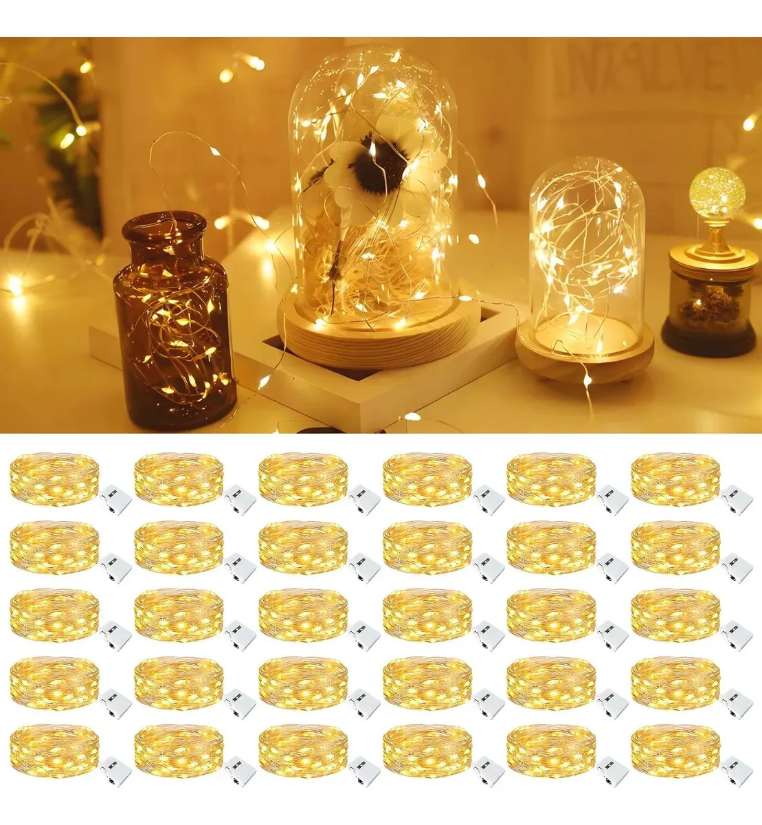 Pack de 30 Fio de Fada 2m com 20 LEDs para Decoração e Festas