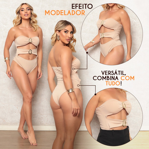 Body Slim Tomara Que Caia Com Bojo Verão Tendência Creme P (36/38)