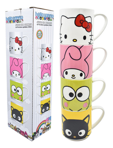 Set De Tazas Café Hello Kitty Apilables 330ml Porcelana Gato