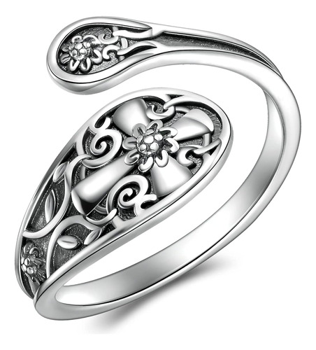 Anillo De Plata De Con Cuchara Con Cruz Para Mujer Anillos D