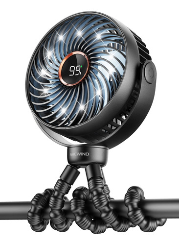 Ventilador Mini Recargable Con Luz Led Clip Portable Black