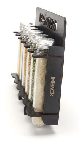 Imagen 2 de 7 de Especiero De Madera Condimento Estante Pared Frasco Tapa X6