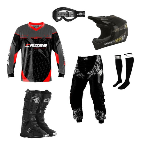 Kit Conjunto Roupa Motocross Trilha Bota Capacete + Brinde