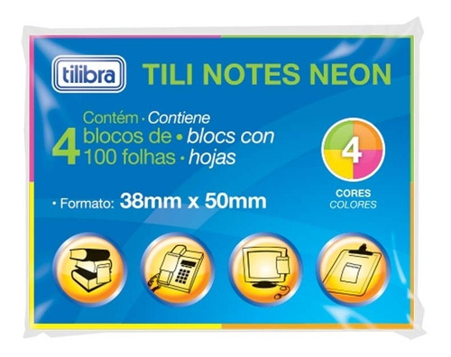 Tili Notes 4 Bloco 4 Cores Neon Tilibra
