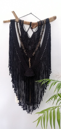 Macramé Colgante De Pared Negro Tapiz Grande Estilo Bohemio