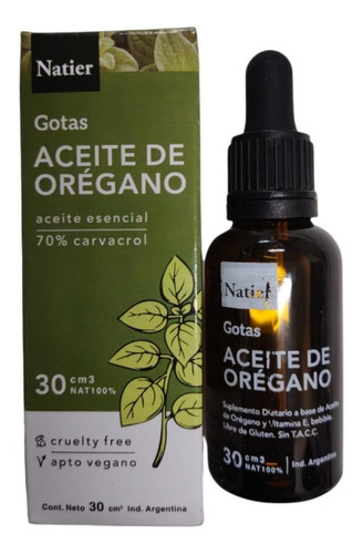 Aceite De Orégano Gotas Vitamina E Apto Vegano Natier 30ml