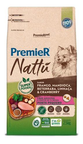 Ração Nattu P/cães Adultos Pequenos Mandioca 2,5kg Premier