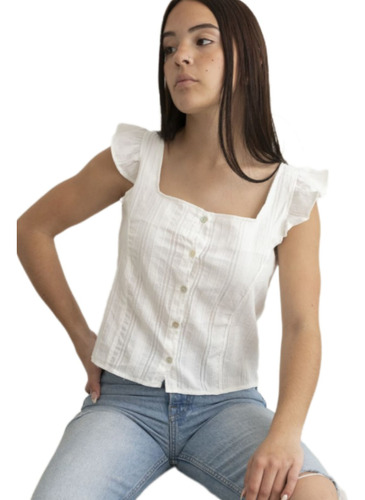 Blusa Nano De Algodón Bordado Escote Cuadrado Lina #1123