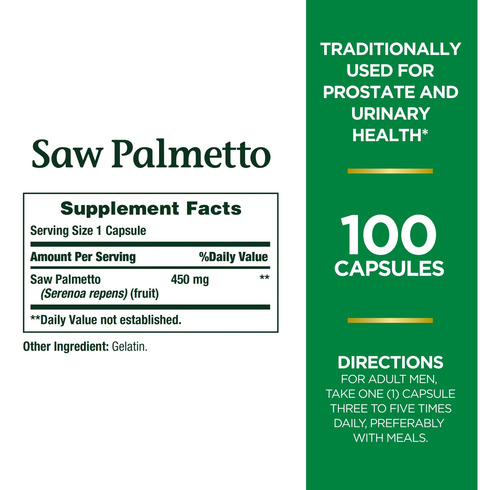 Suplemento Nature's Bounty Saw Palmetto 450 Mg 100 Cápsulas