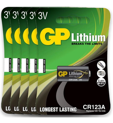 05 Pilha Cr123a 3v Lithium Gp - 05 Cartelas Com 1 Unidade