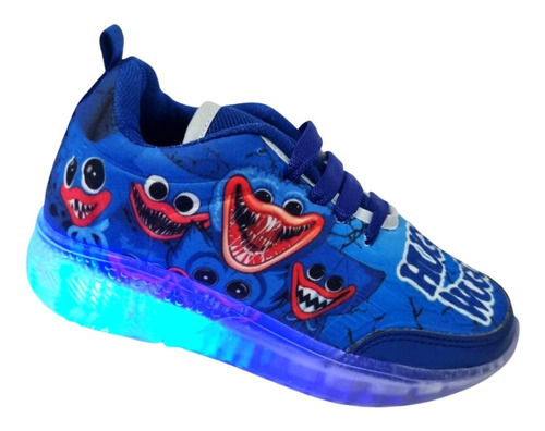 Tenis Niño Huggy Wuggy Monstruo Azul Luces Led Multicolor