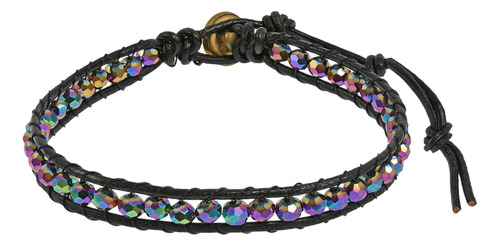 Pulsera De Cuero De Una Sola Hebra Con Cristales De Moda Swe