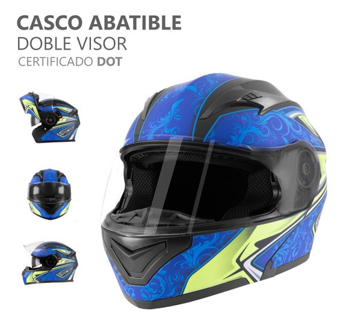 Casco Para Moto Mujer Hombre Abatible Deportivo Certificado Color Azul mate Tamaño del casco XL