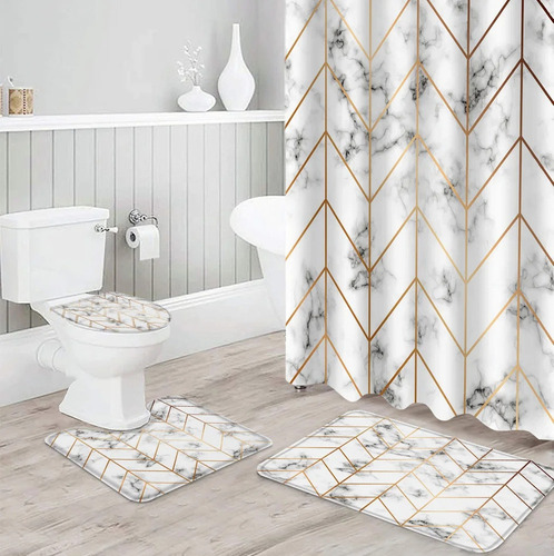 Set De Cortina De Ducha Con Estampado De Mármol Escandinavo