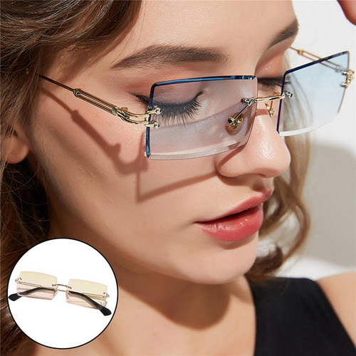 Gafas De Sol Rectangulares Sin Montura Lentes Tintadas Gafas