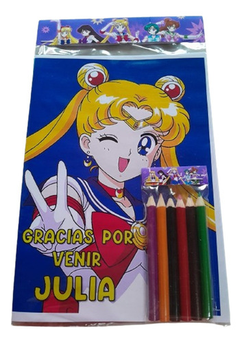 Libro Para Colorear Personalizado + 6 Lapices Sailor Moon