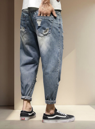 Vaqueros Rasgados Para Hombre, Elegantes Y Cómodos