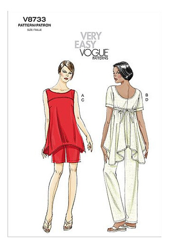 Vogue Patterns V8733 Mujer Tunica Pantalon Corto Tamaño